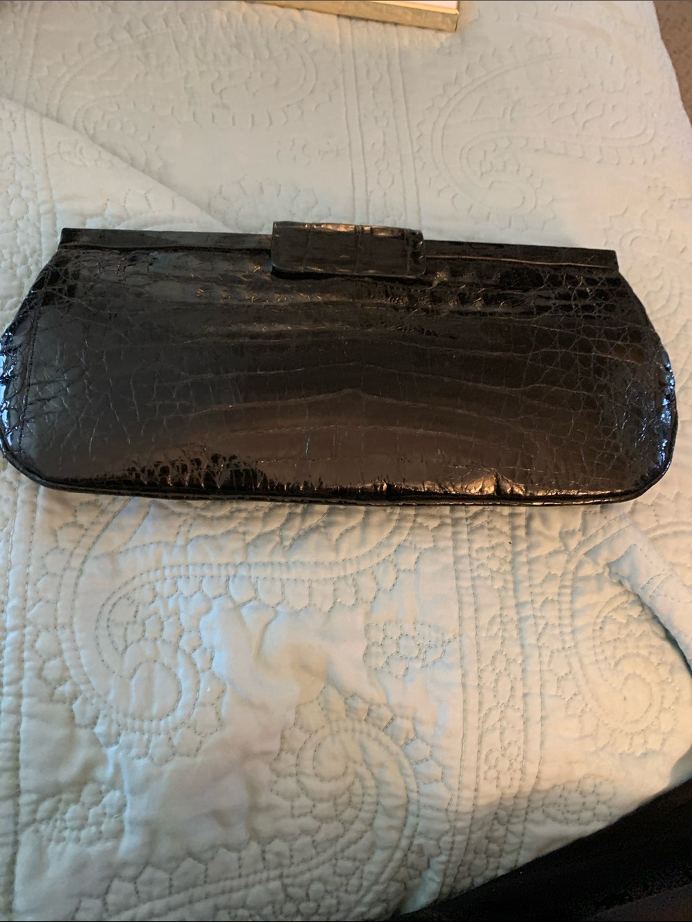 Nancy Gonzalez Black Croc-Embossed Leather Clutch